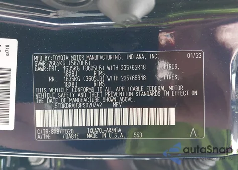 2023 Toyota Highlander Le z USA, uszkodzony, nr VIN 5TDKDRAH3PS020742